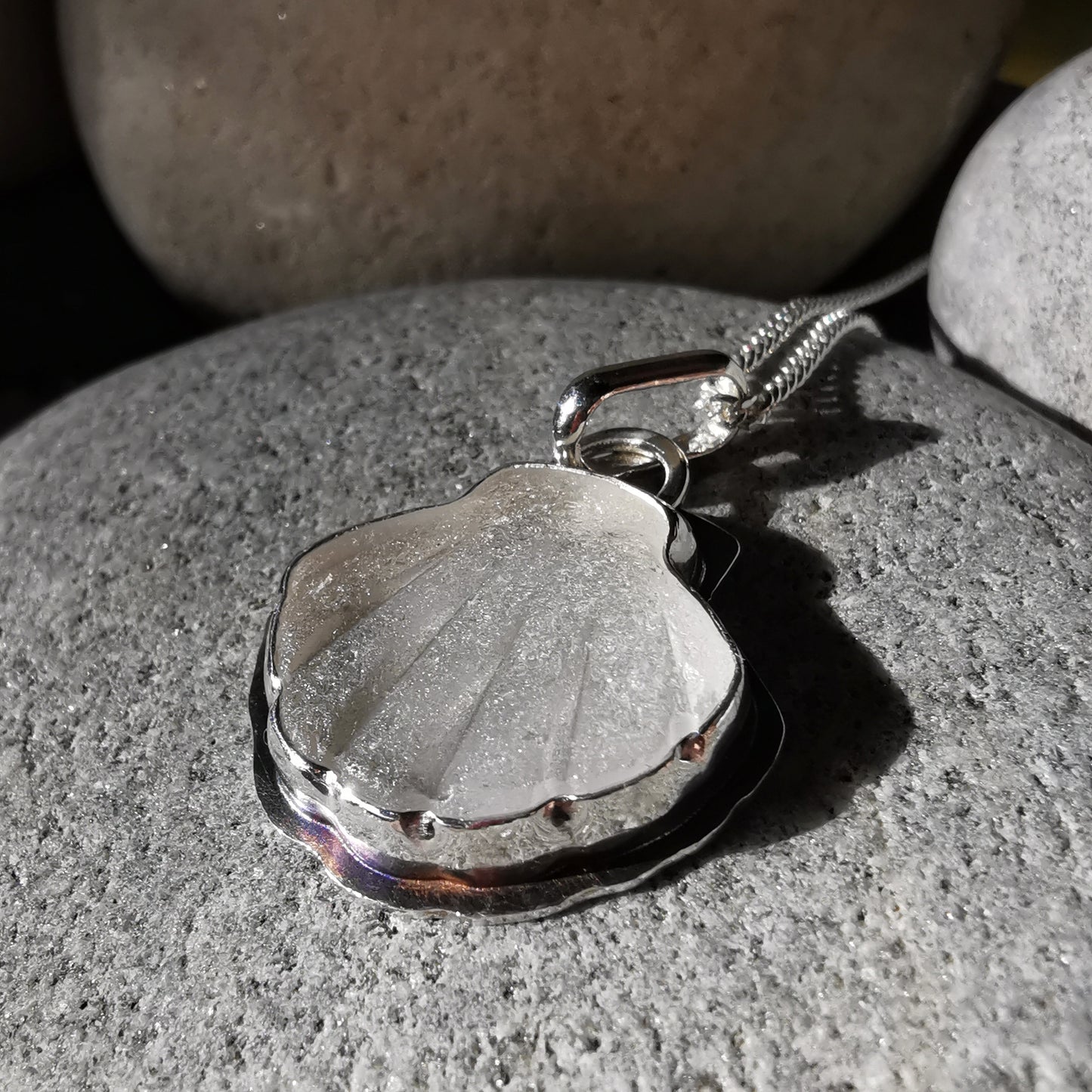 Reserved for Lesley. Scottish sea glass shell & sterling silver pendant.