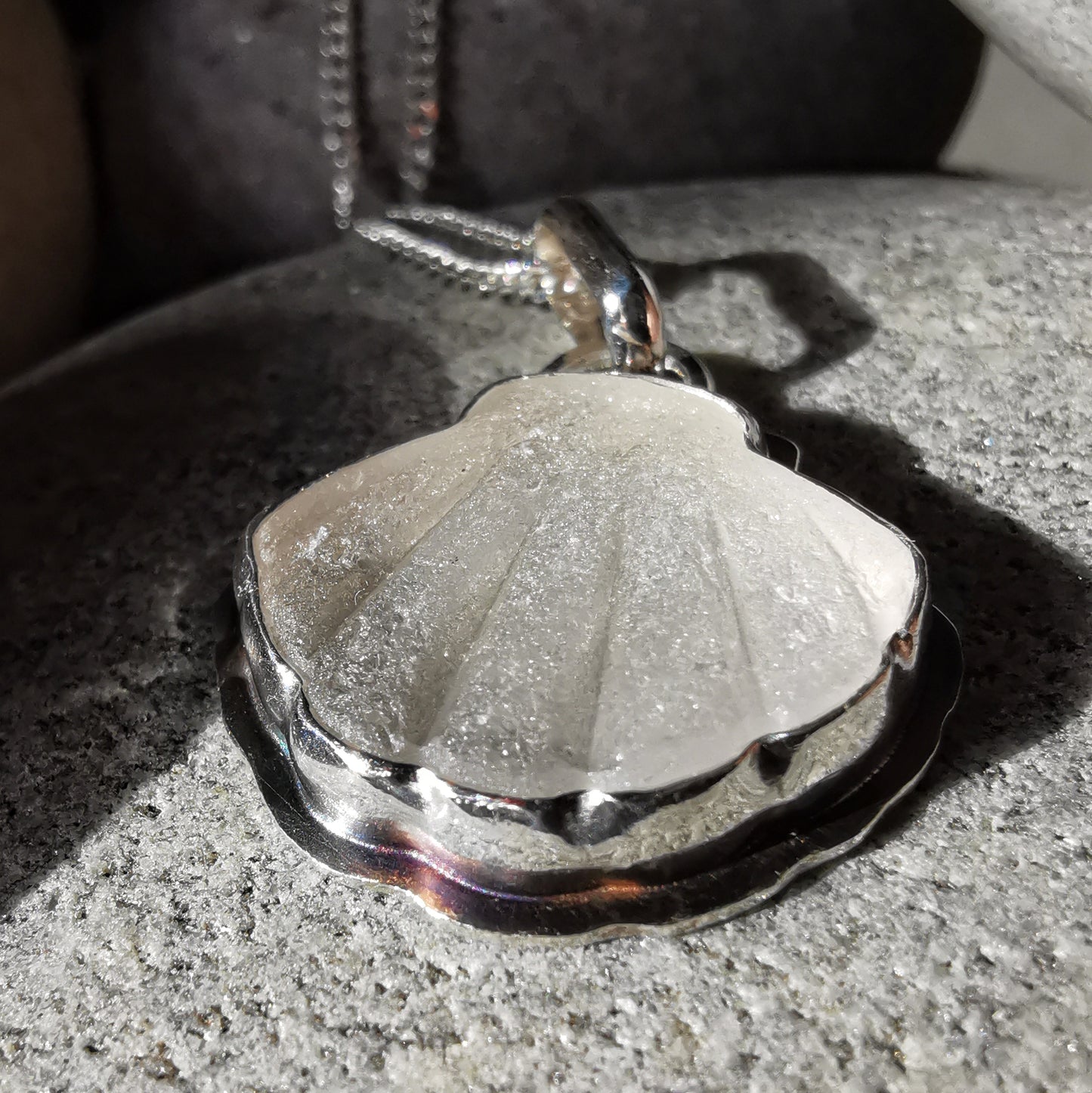 Reserved for Lesley. Scottish sea glass shell & sterling silver pendant.