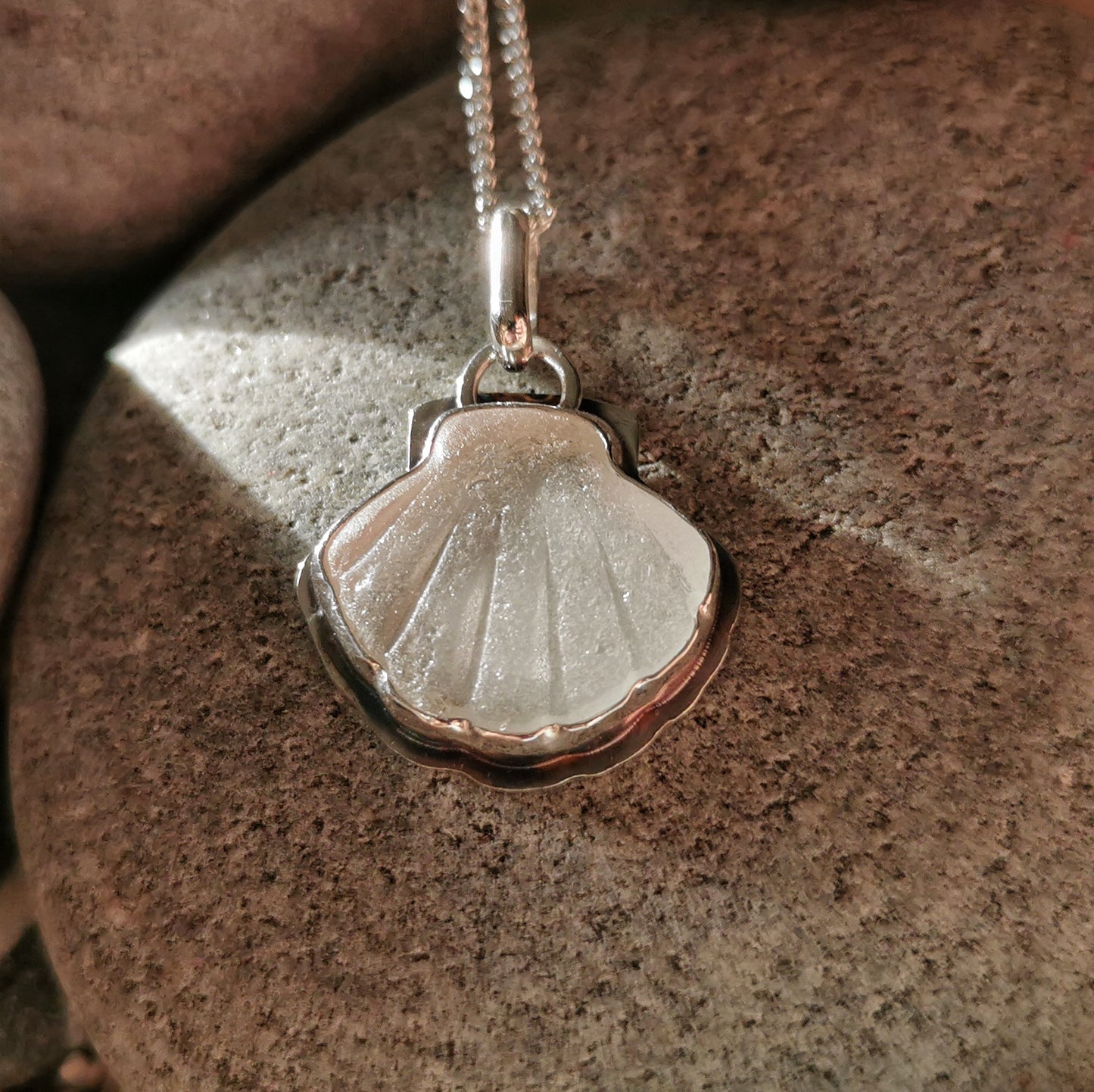 Reserved for Lesley. Scottish sea glass shell & sterling silver pendant.