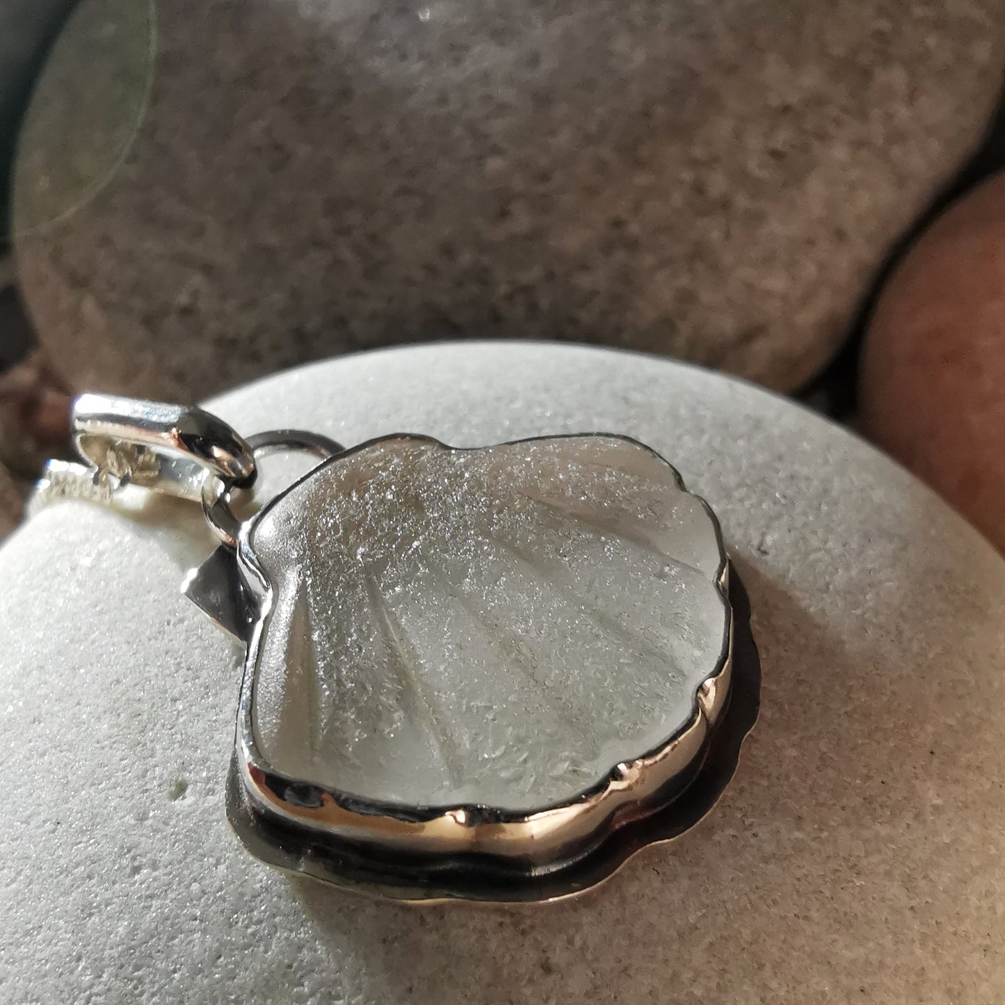 Reserved for Lesley. Scottish sea glass shell & sterling silver pendant.