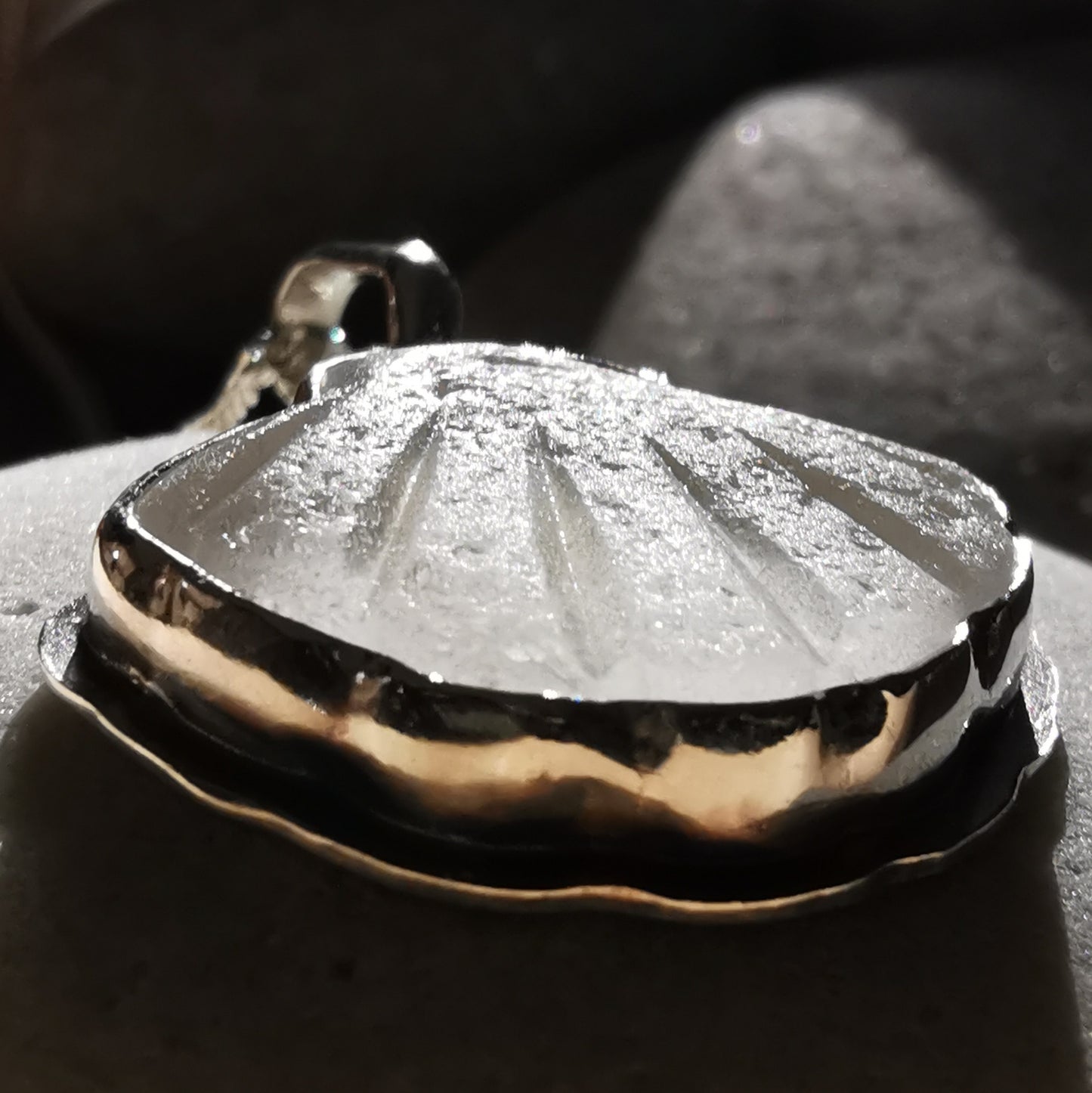 Reserved for Lesley. Scottish sea glass shell & sterling silver pendant.