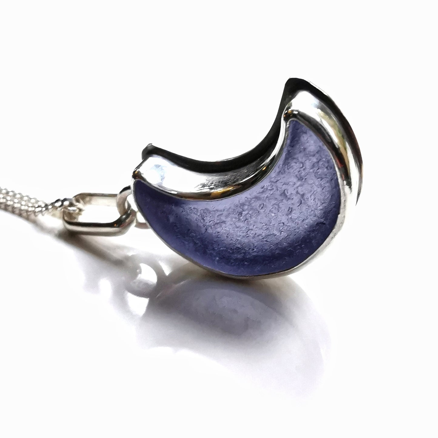 Reserved for Lesley. Purple crescent moon sea glass & sterling silver pendant.