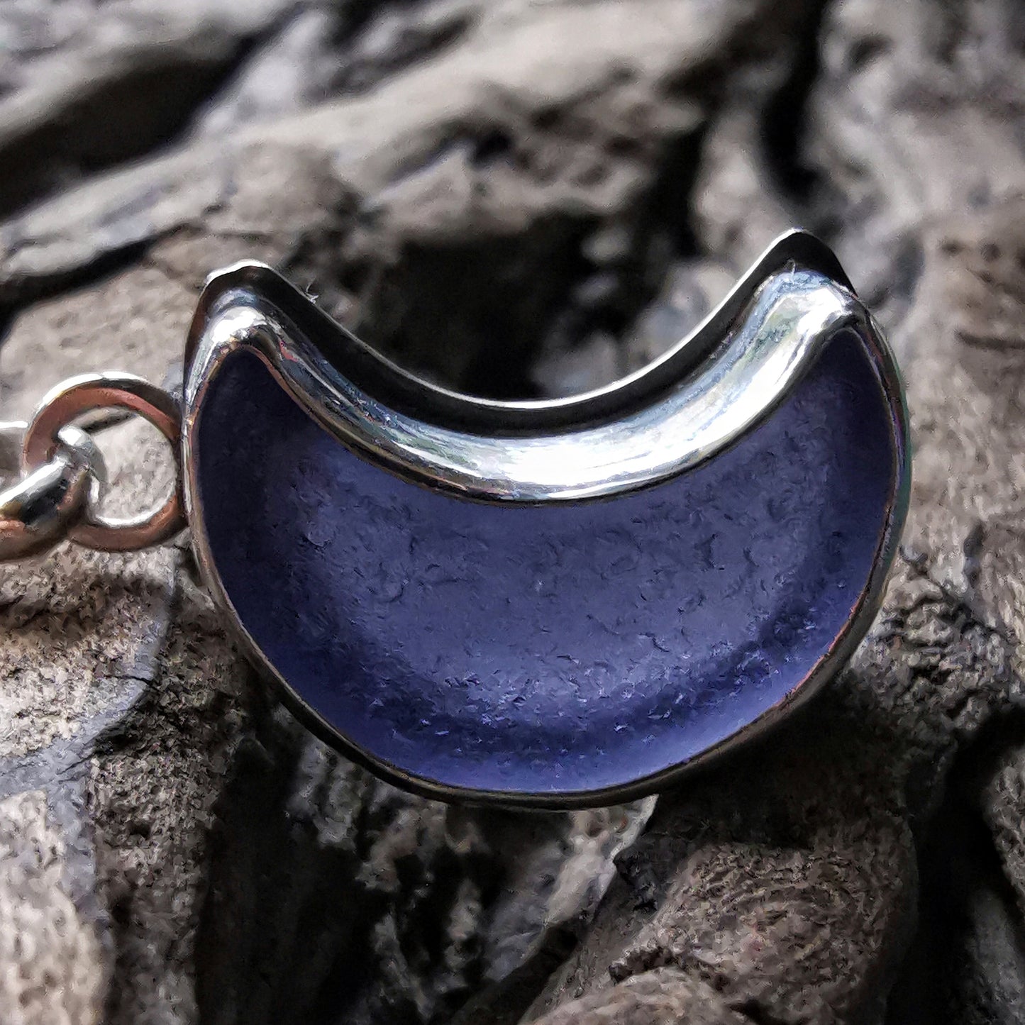 Reserved for Lesley. Purple crescent moon sea glass & sterling silver pendant.
