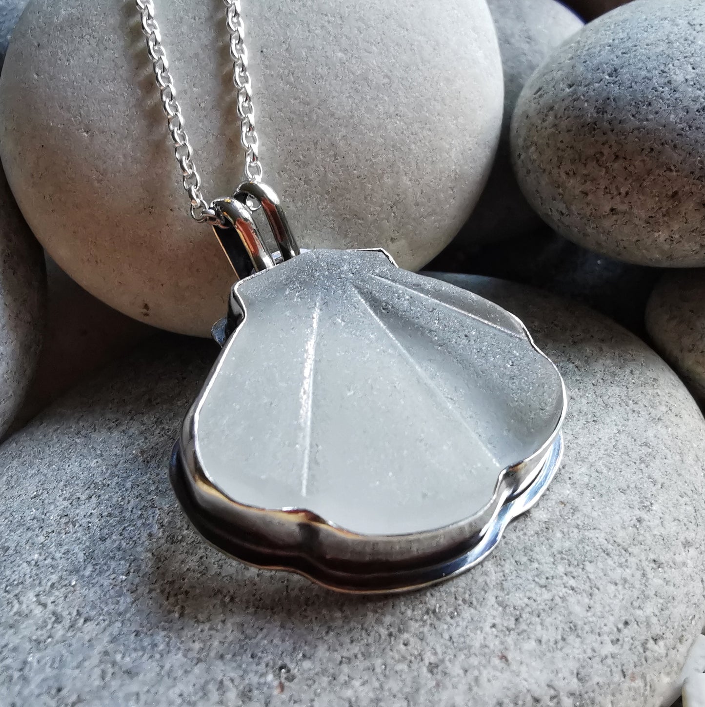 Scottish sea glass shell & sterling silver pendant.