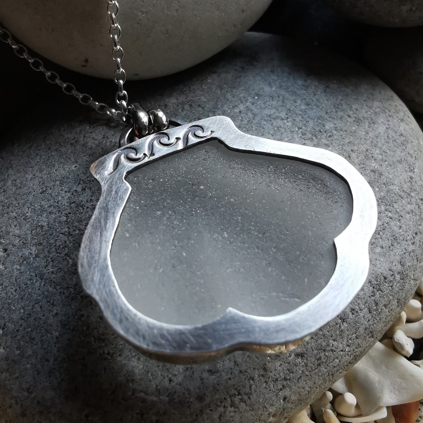 Scottish sea glass shell & sterling silver pendant.