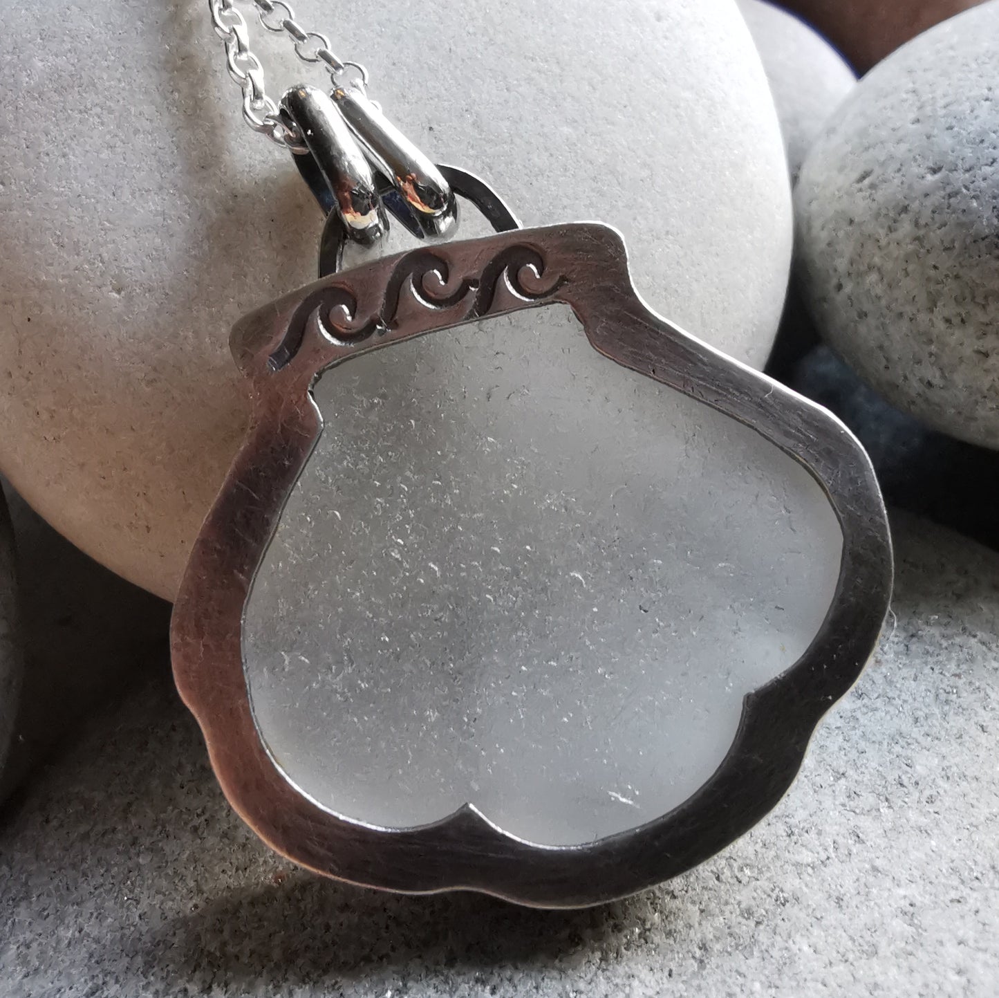 Scottish sea glass shell & sterling silver pendant.
