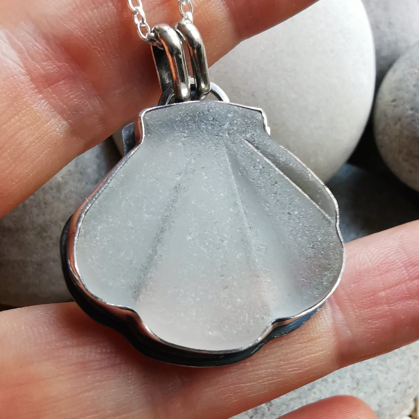 Scottish sea glass shell & sterling silver pendant.