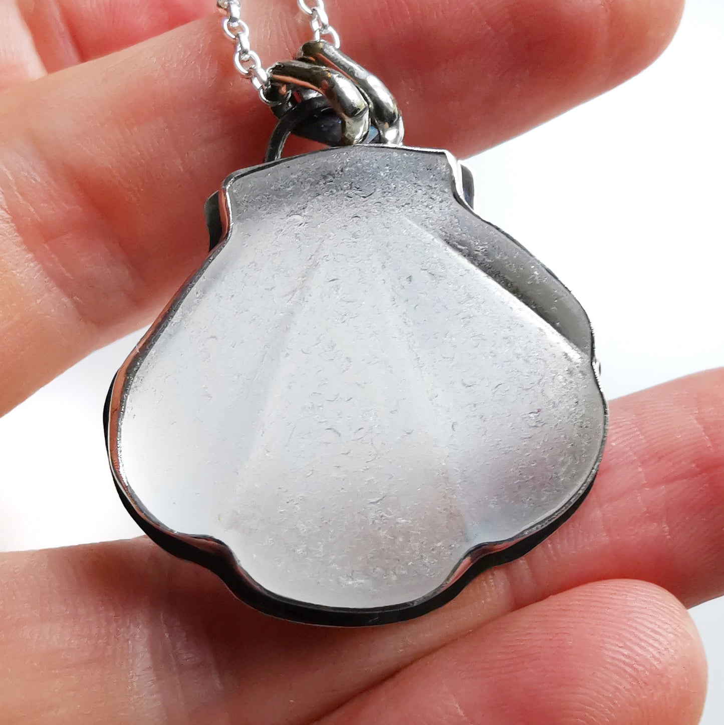 Scottish sea glass shell & sterling silver pendant.