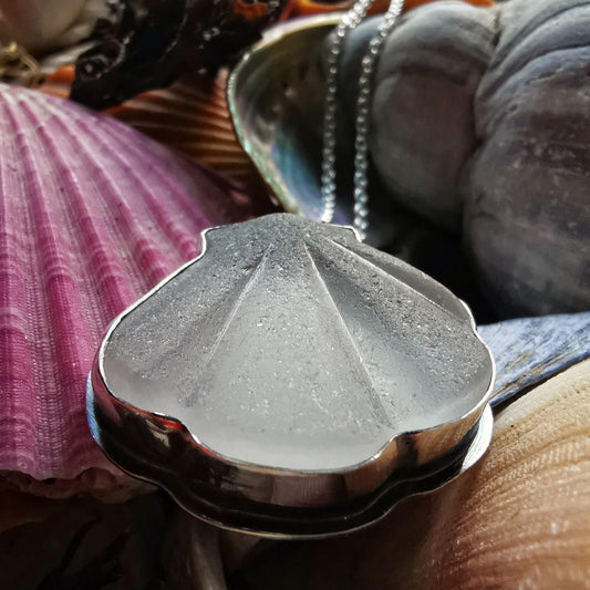 Scottish sea glass shell & sterling silver pendant.