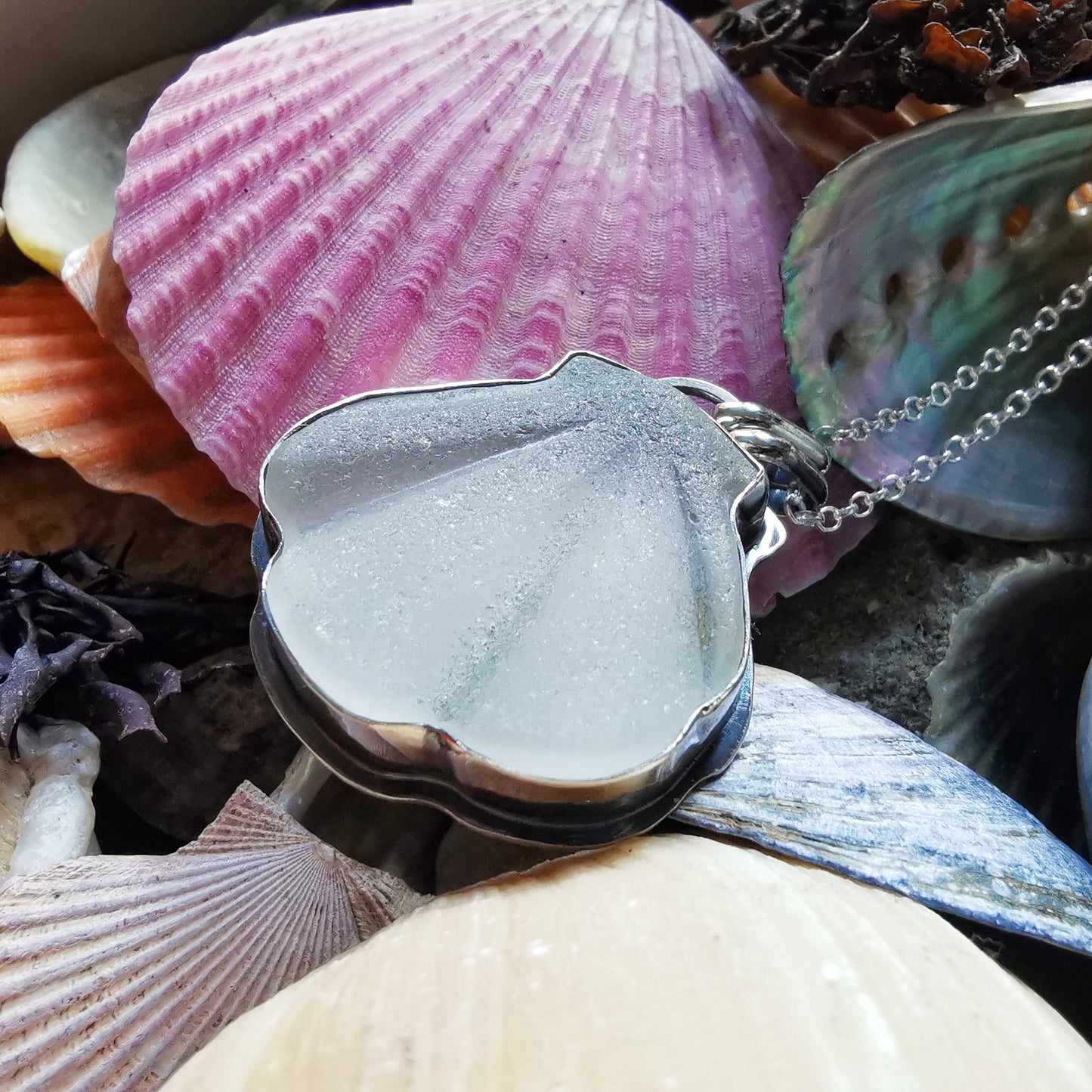 Scottish sea glass shell & sterling silver pendant.