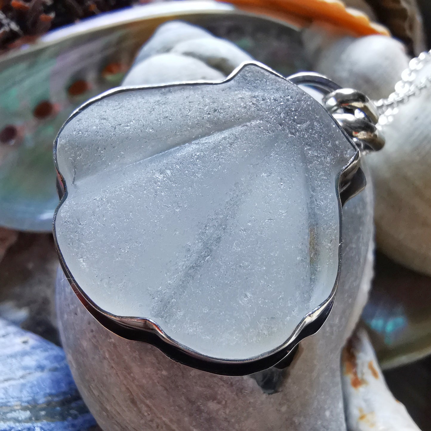 Scottish sea glass shell & sterling silver pendant.