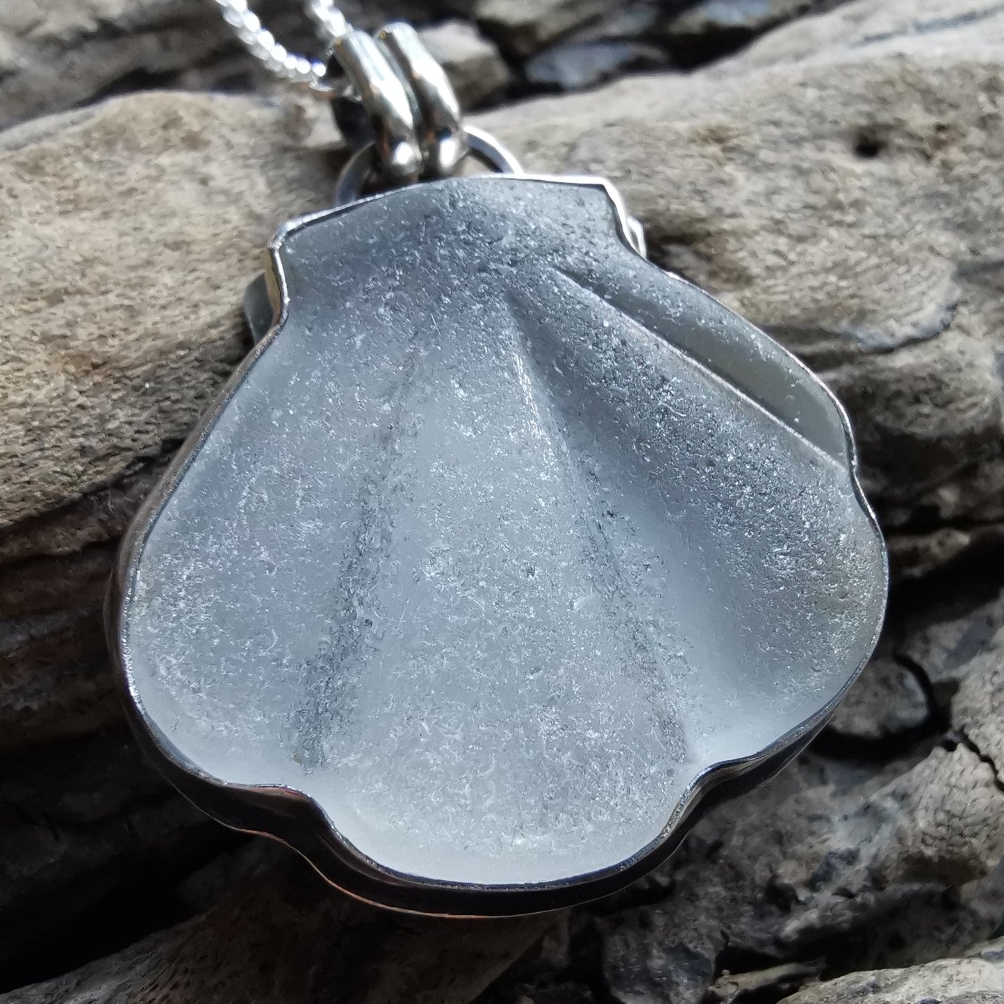 Scottish sea glass shell & sterling silver pendant.