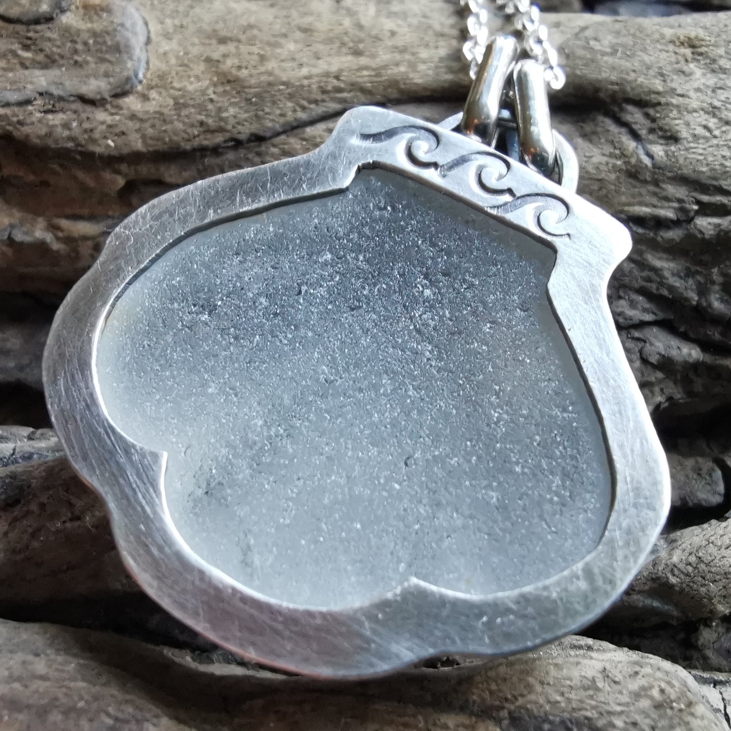 Scottish sea glass shell & sterling silver pendant.