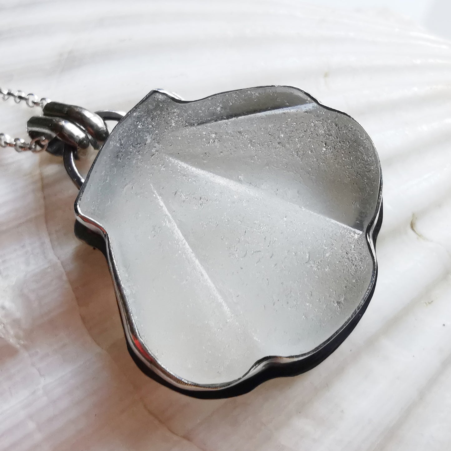 Scottish sea glass shell & sterling silver pendant.