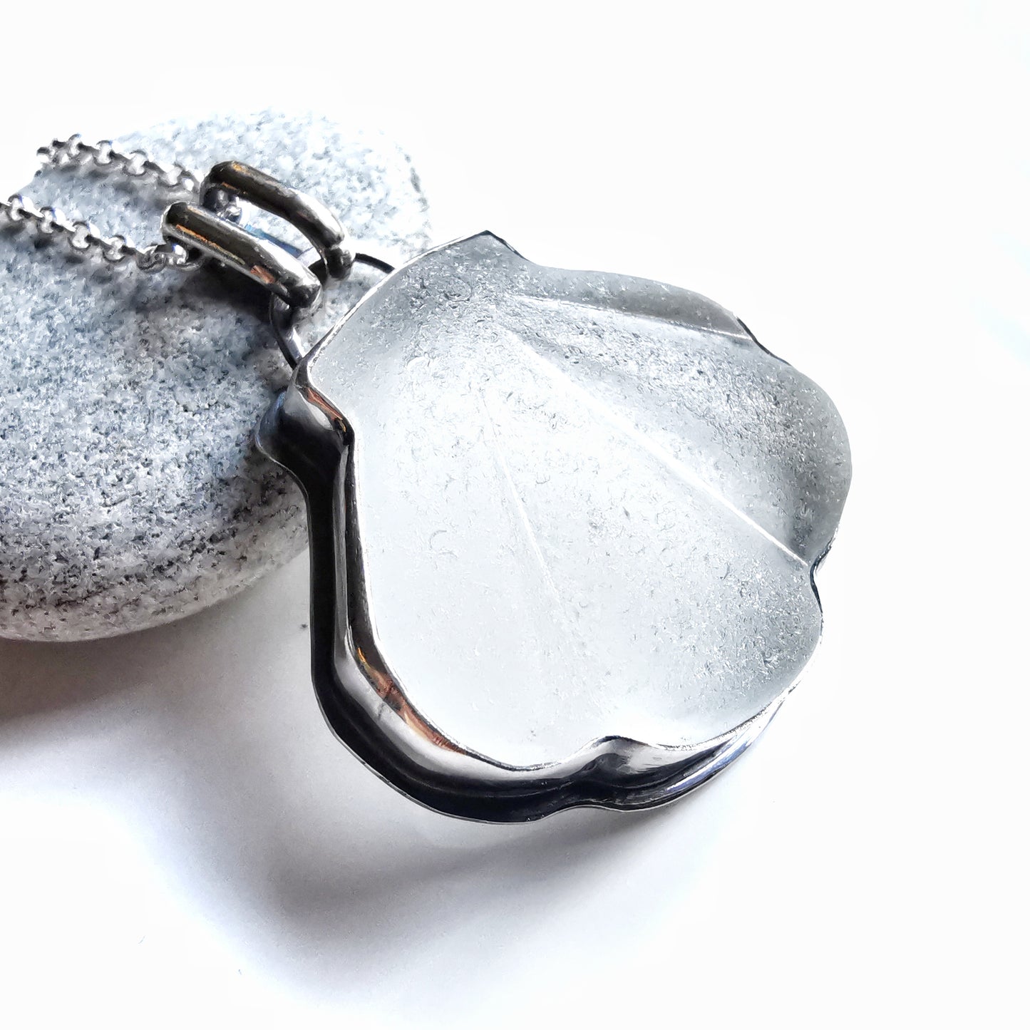Scottish sea glass shell & sterling silver pendant.