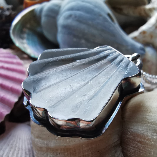 Scottish sea glass shell & sterling silver pendant.