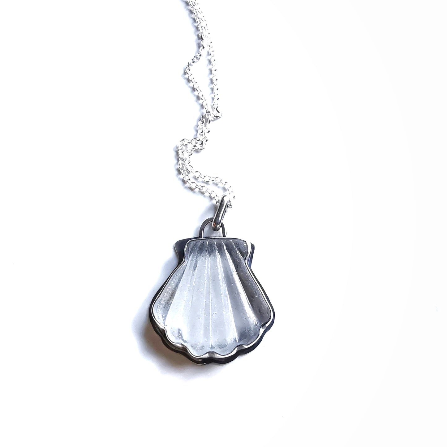 Scottish sea glass shell & sterling silver pendant.