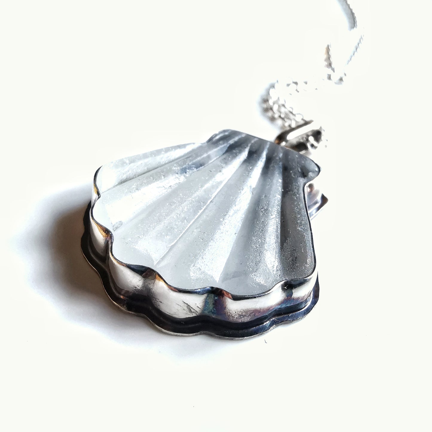 Scottish sea glass shell & sterling silver pendant.