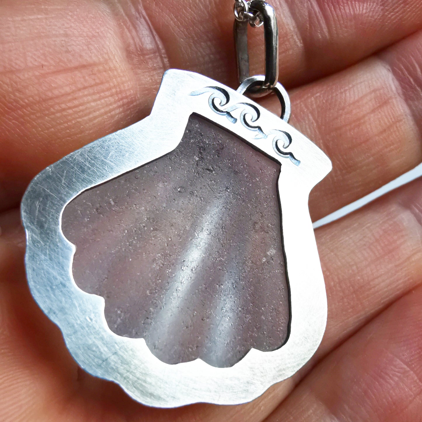 Scottish sea glass shell & sterling silver pendant.