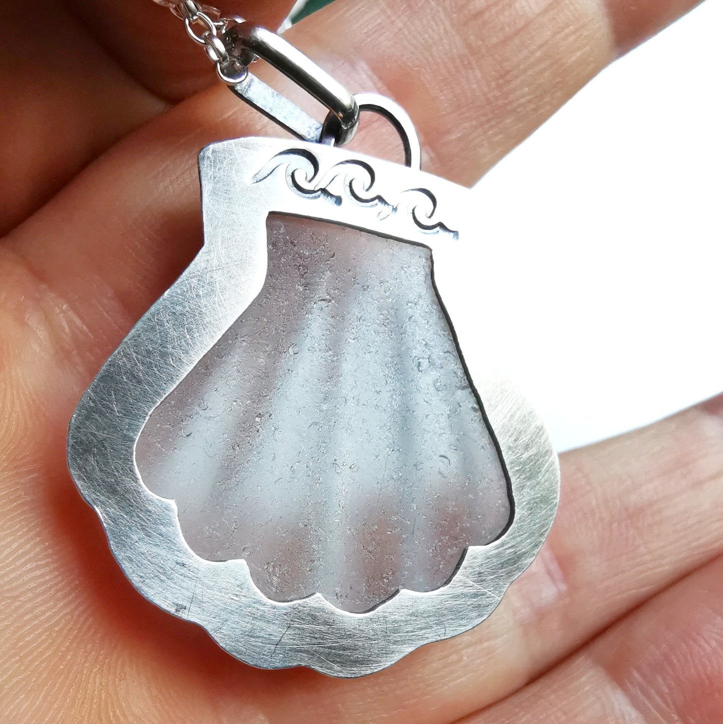 Scottish sea glass shell & sterling silver pendant.