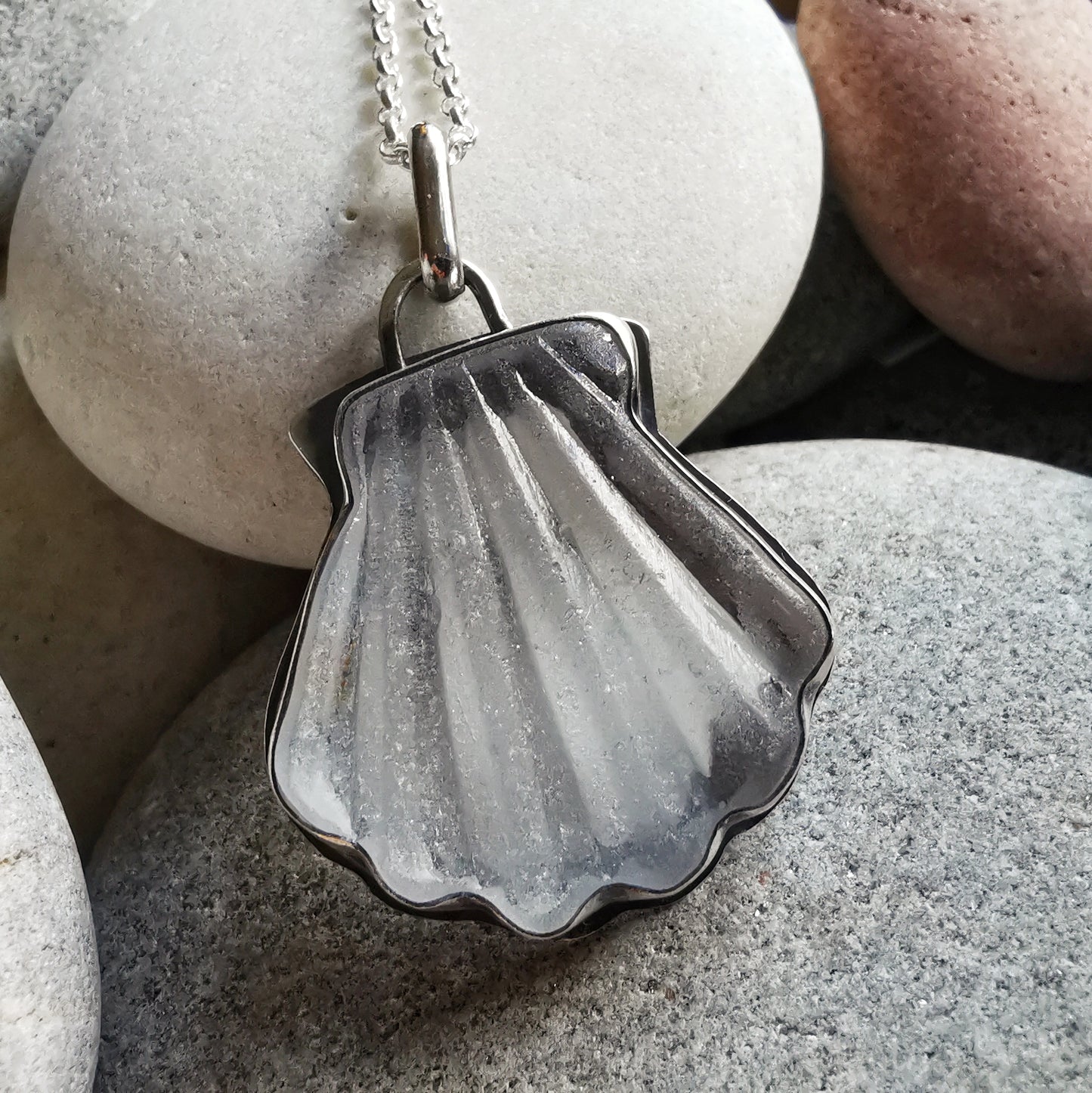 Scottish sea glass shell & sterling silver pendant.