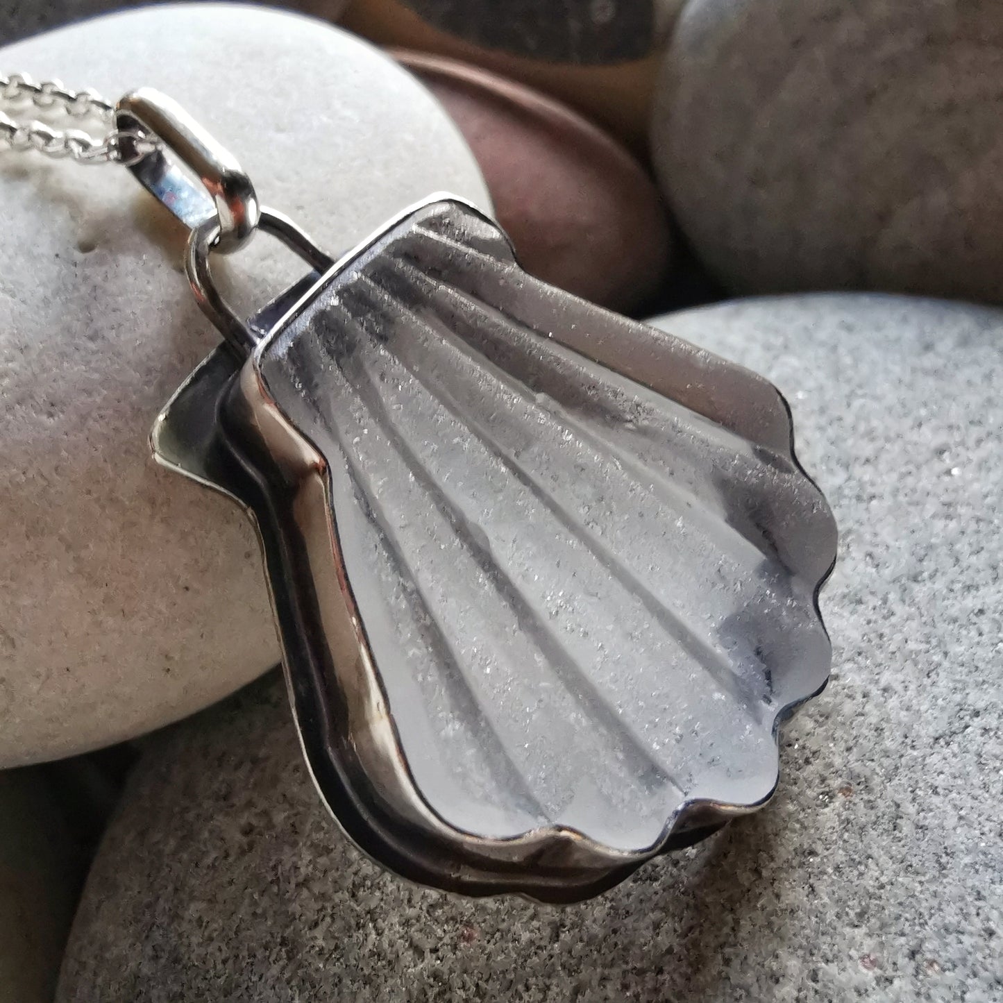 Scottish sea glass shell & sterling silver pendant.