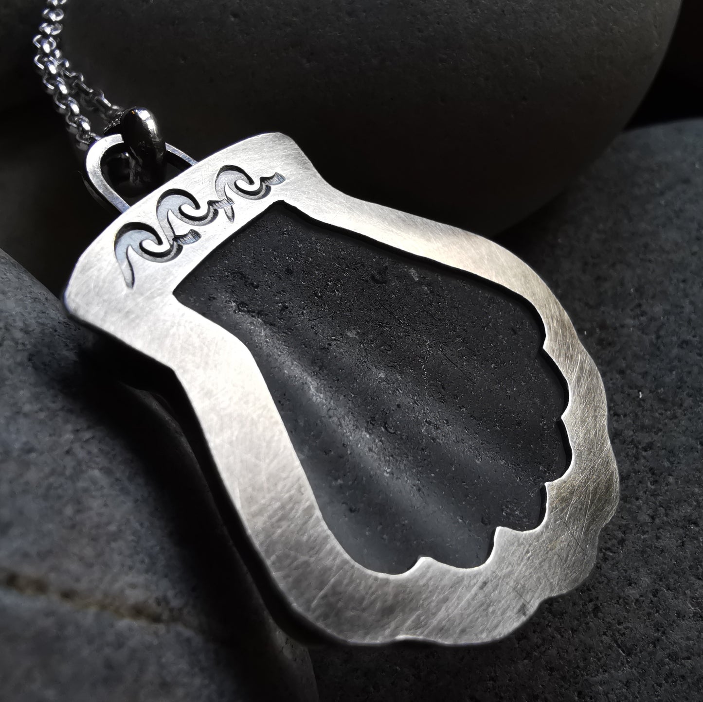 Scottish sea glass shell & sterling silver pendant.