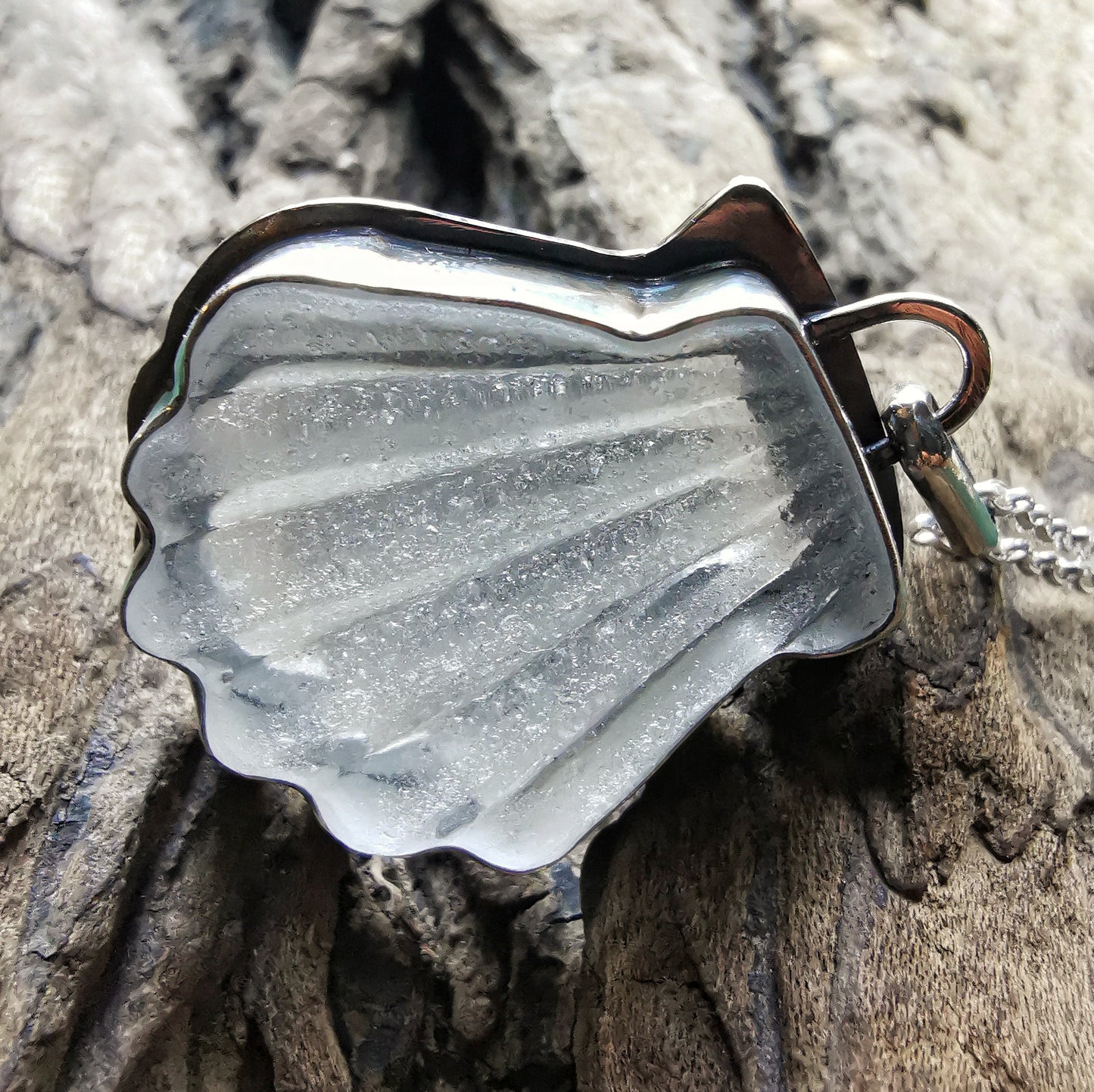 Scottish sea glass shell & sterling silver pendant.