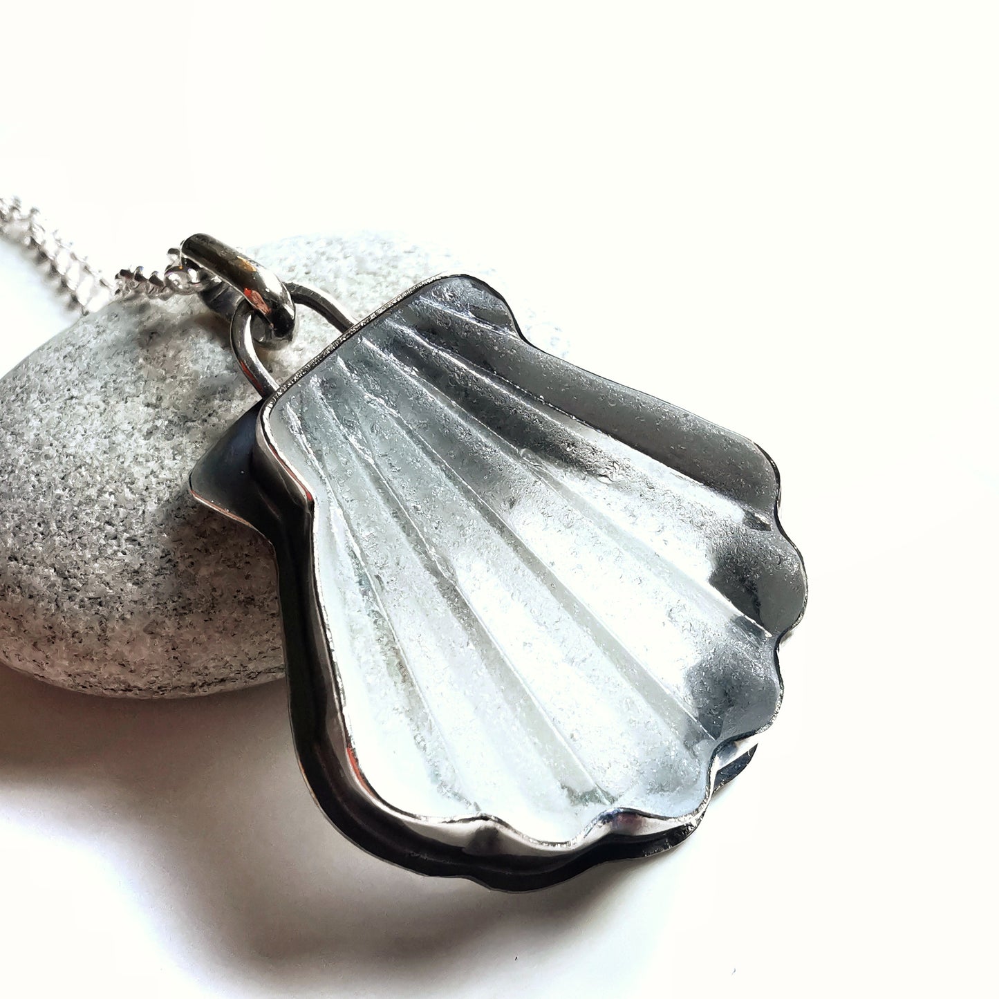 Scottish sea glass shell & sterling silver pendant.