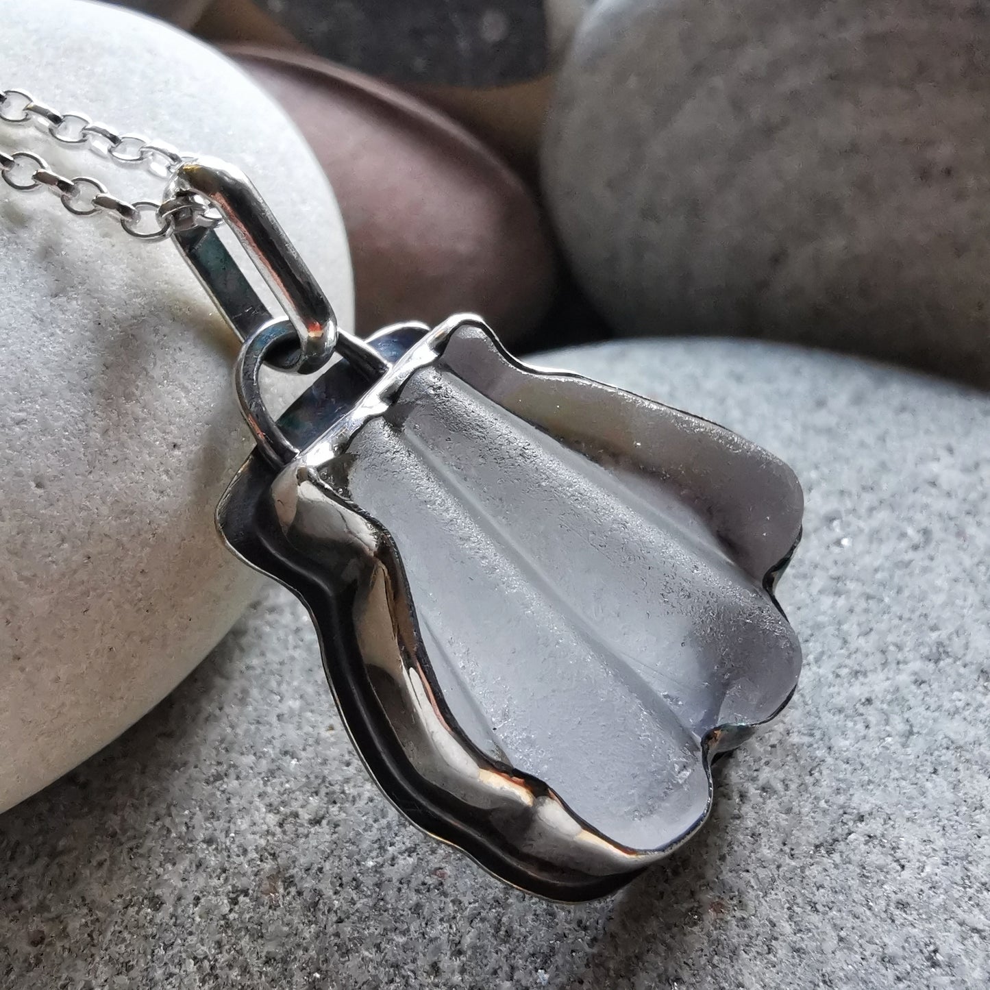 Genuine Scottish sea glass shell & sterling silver pendant.