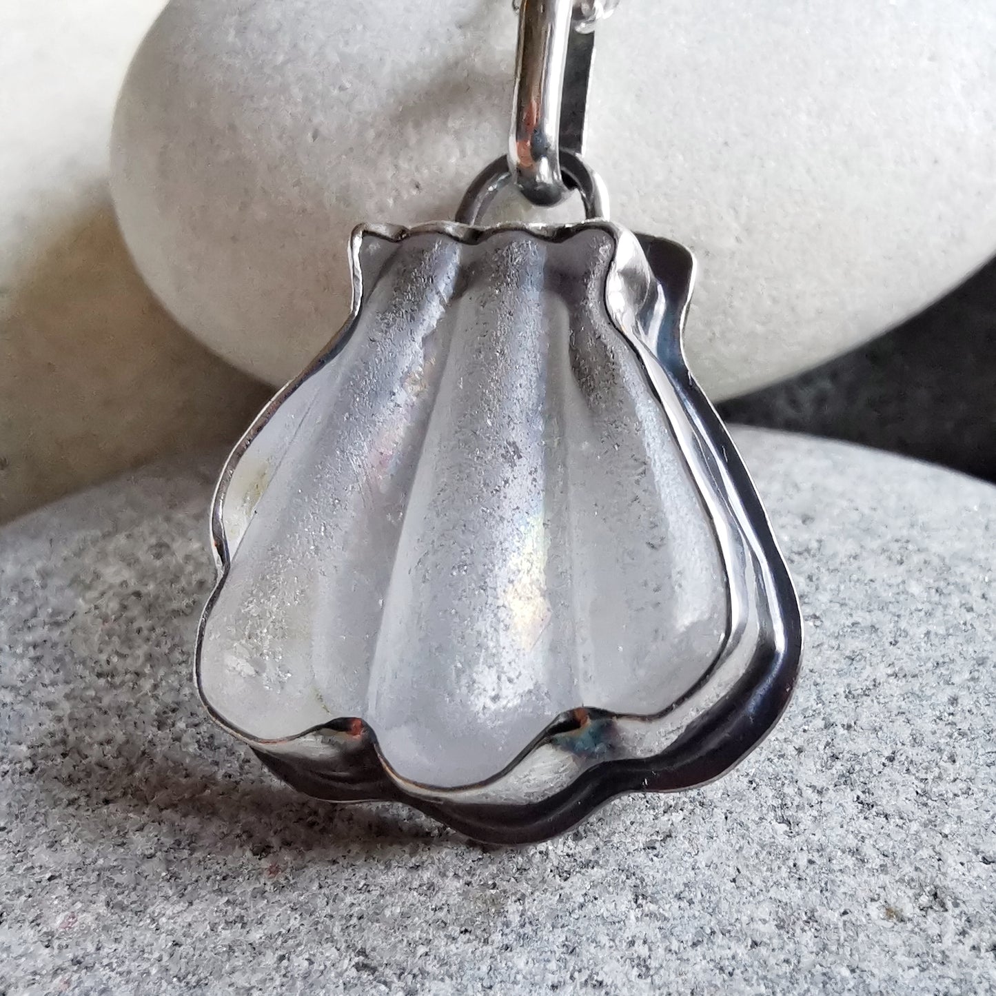Genuine Scottish sea glass shell & sterling silver pendant.