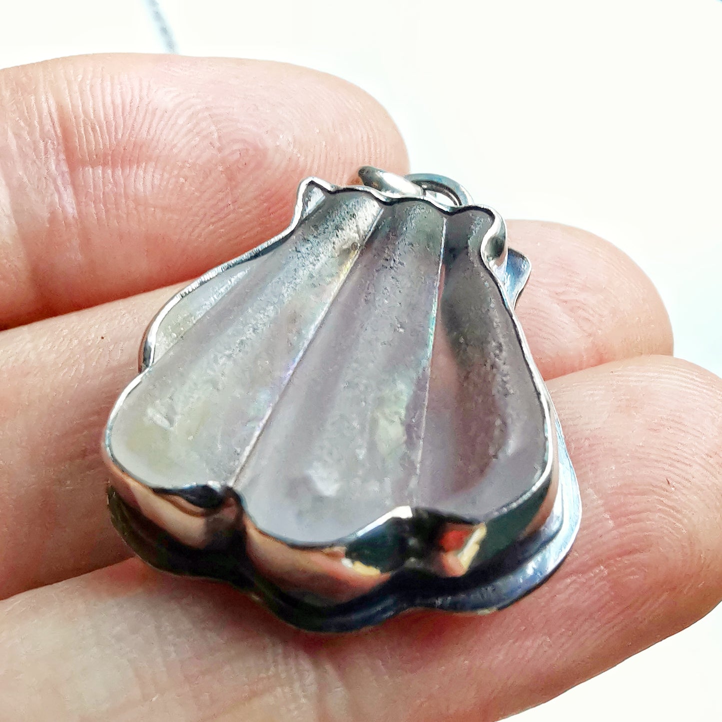 Genuine Scottish sea glass shell & sterling silver pendant.