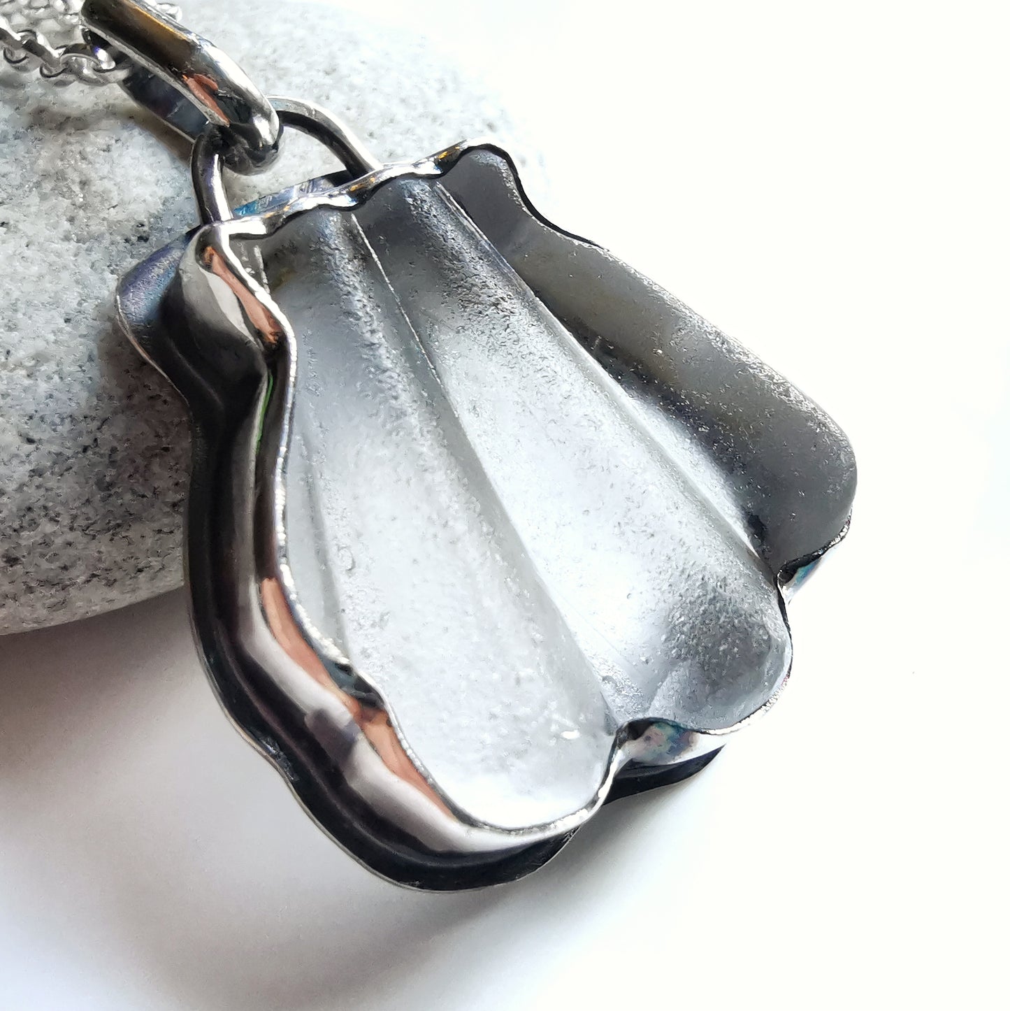 Genuine Scottish sea glass shell & sterling silver pendant.