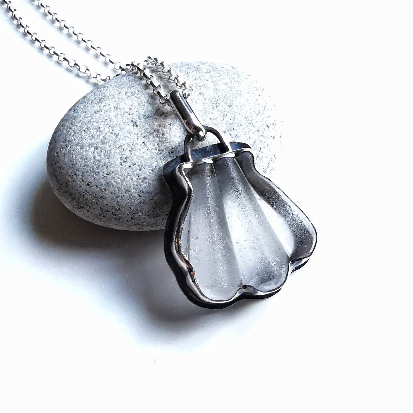 Genuine Scottish sea glass shell & sterling silver pendant.