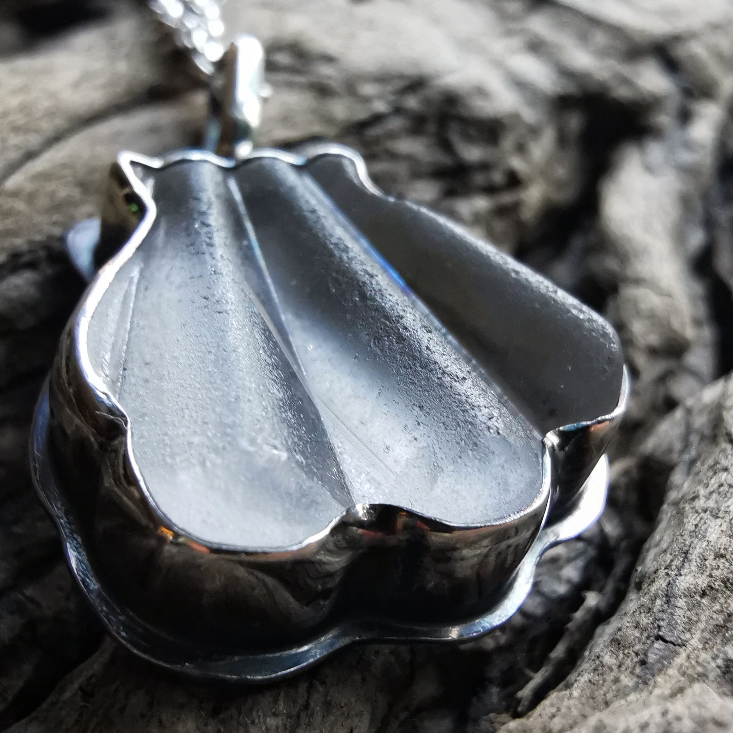 Genuine Scottish sea glass shell & sterling silver pendant.