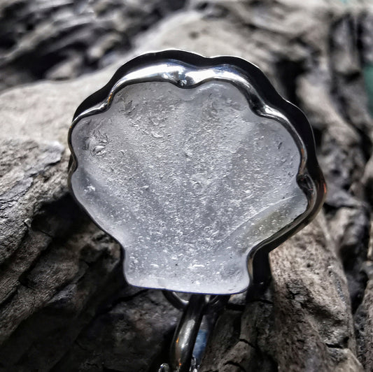 Scottish clear sea glass shell & sterling silver pendant.