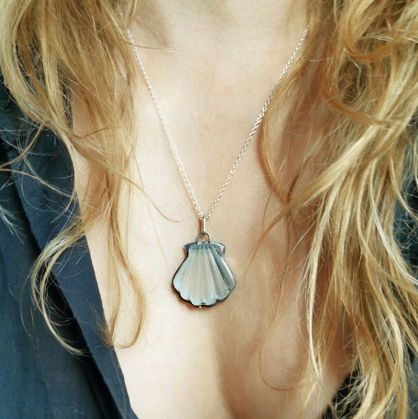 Scottish sea glass shell & sterling silver pendant.