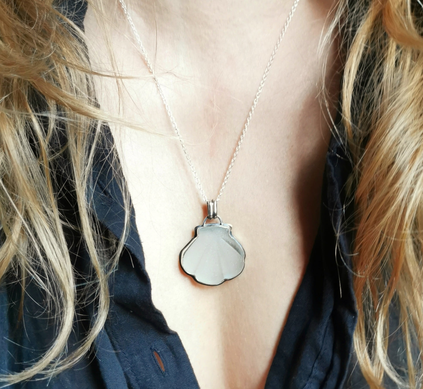 Scottish sea glass shell & sterling silver pendant.