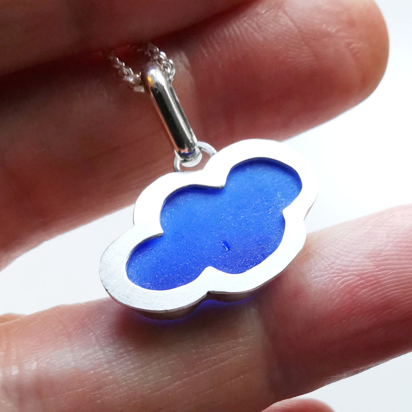 Scottish blue sea glass cloud & sterling silver pendant.
