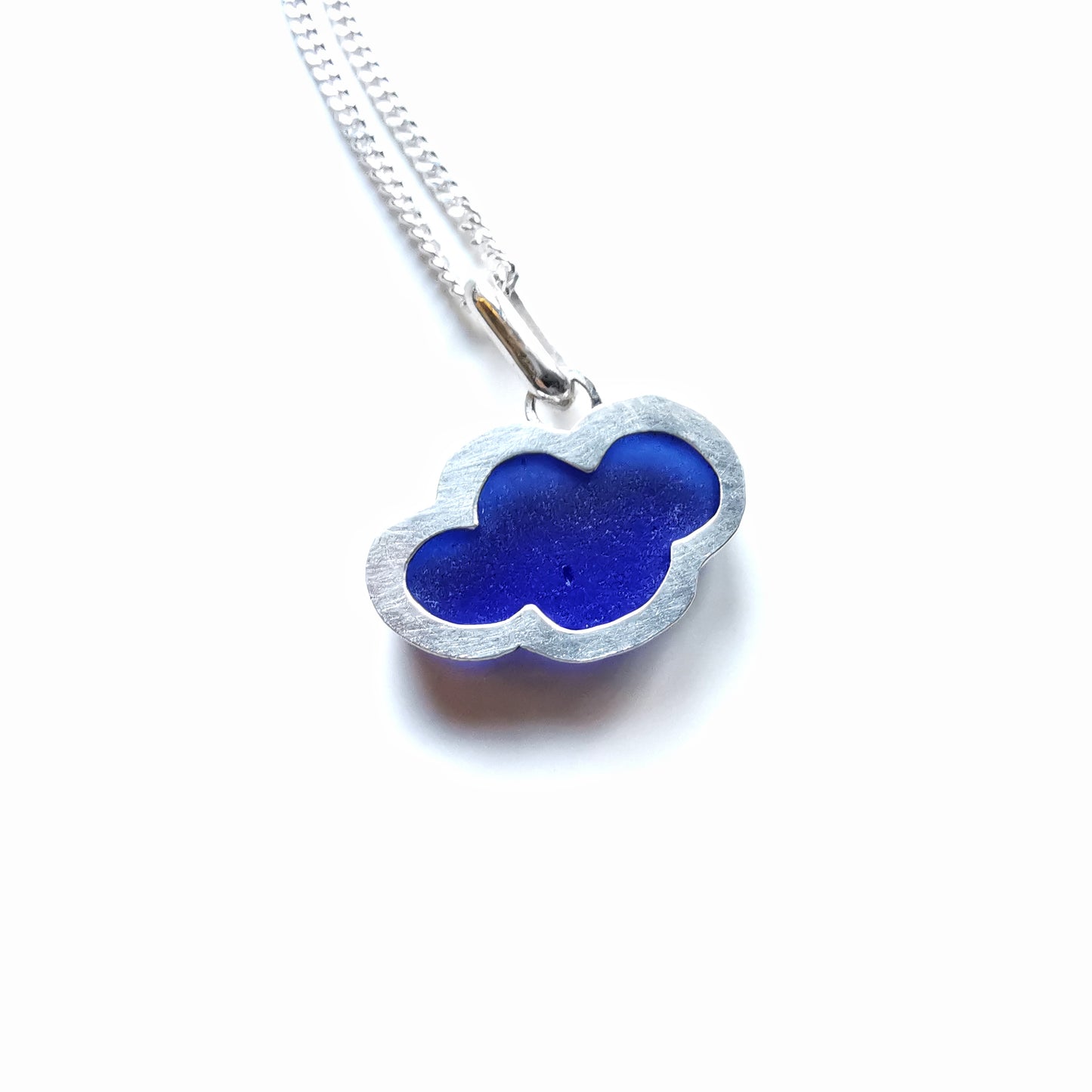 Scottish blue sea glass cloud & sterling silver pendant.