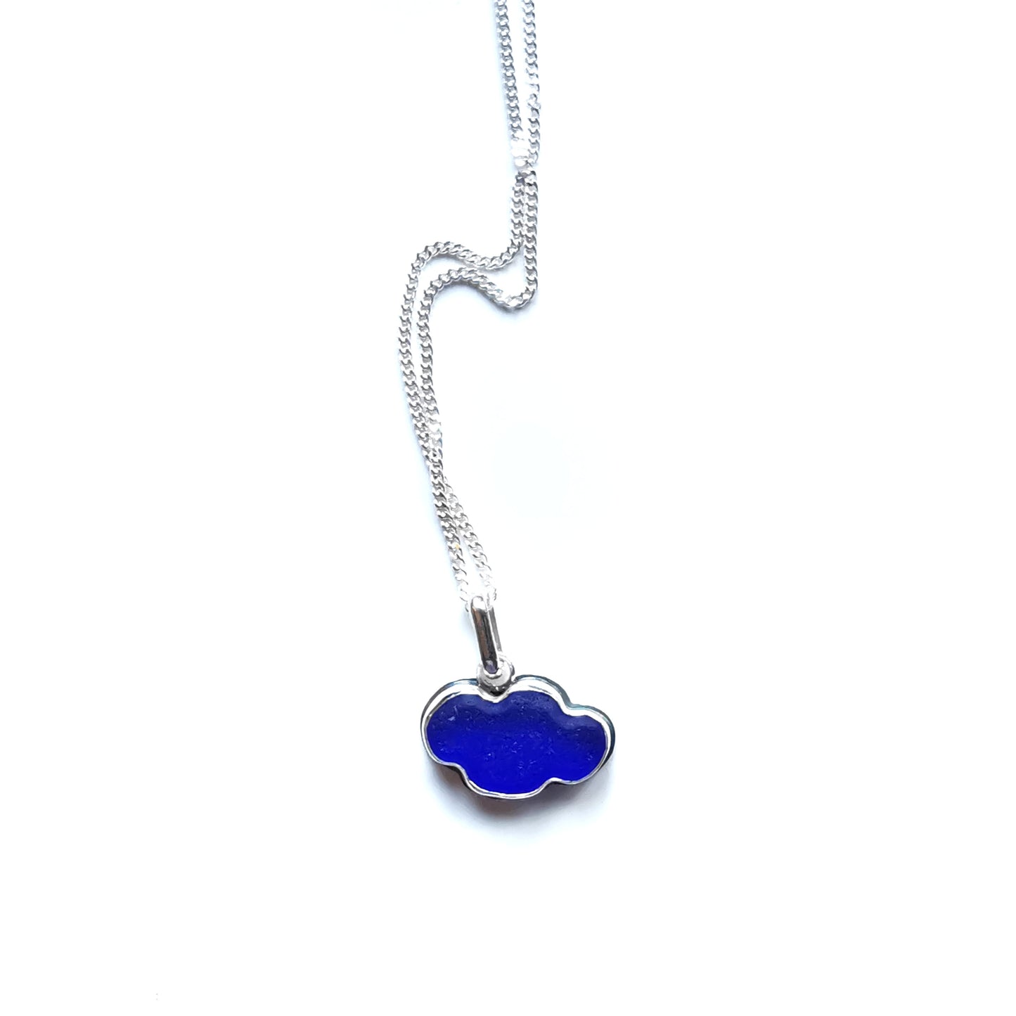 Scottish blue sea glass cloud & sterling silver pendant.
