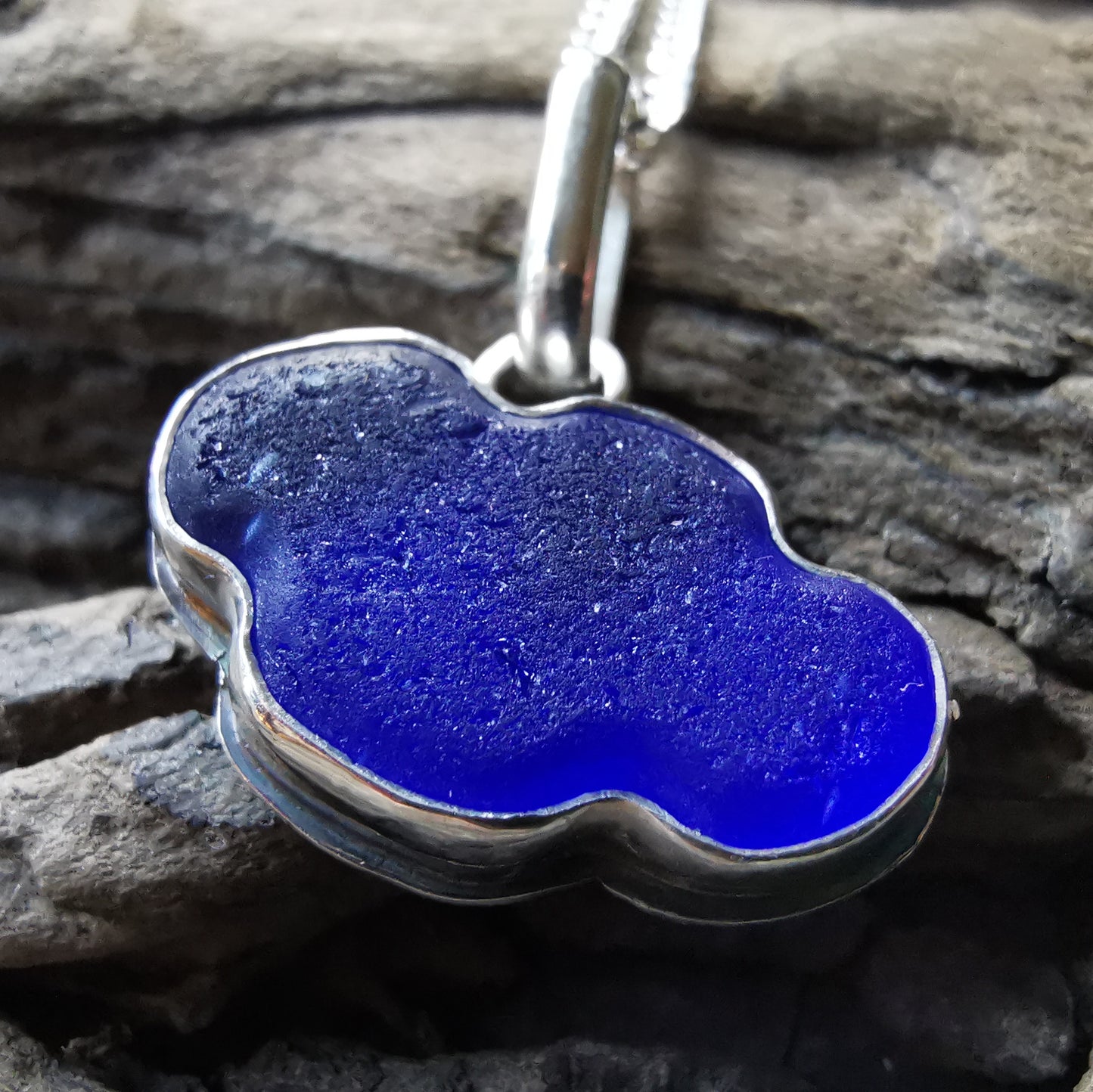 Scottish blue sea glass cloud & sterling silver pendant.