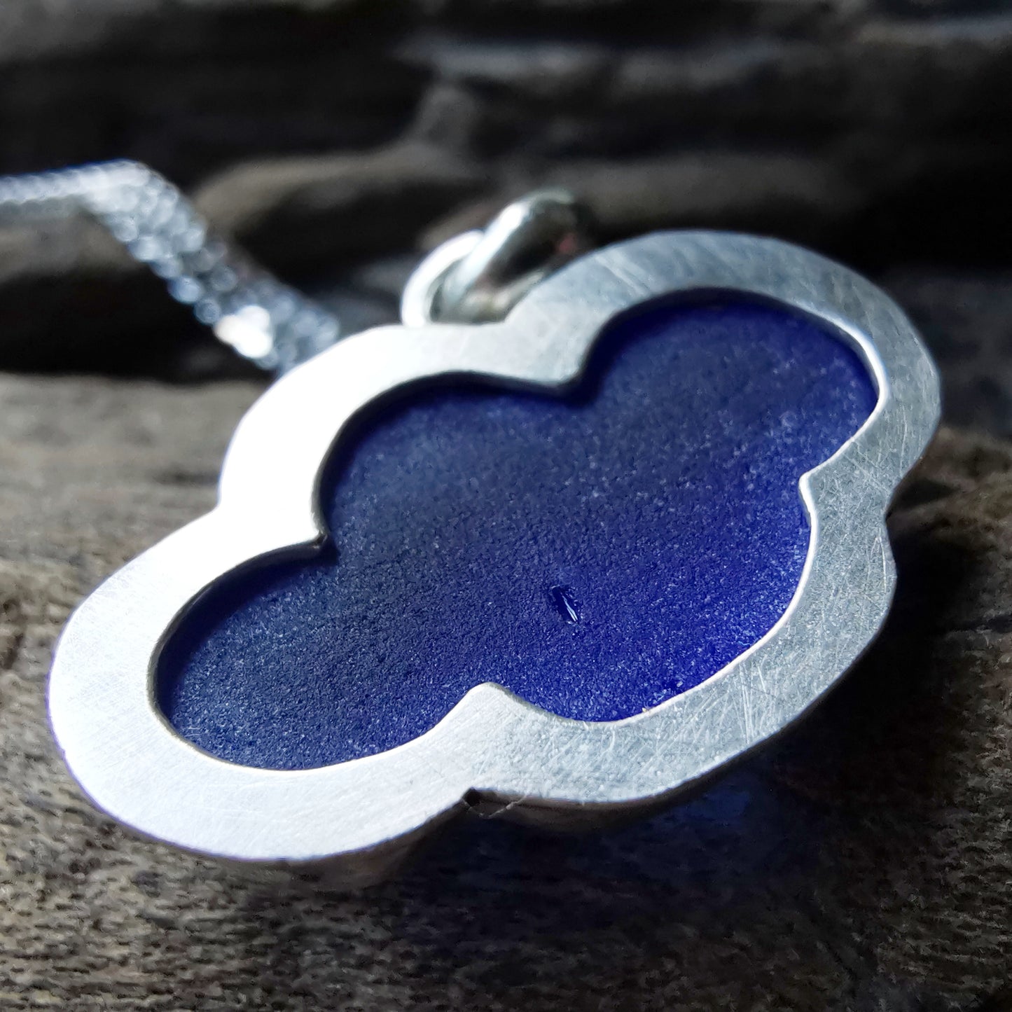 Scottish blue sea glass cloud & sterling silver pendant.