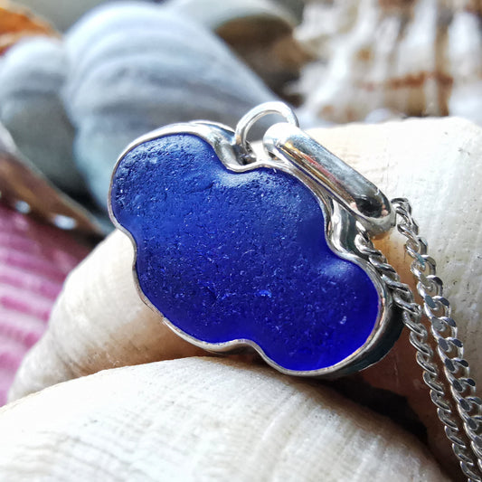Scottish blue sea glass cloud & sterling silver pendant.