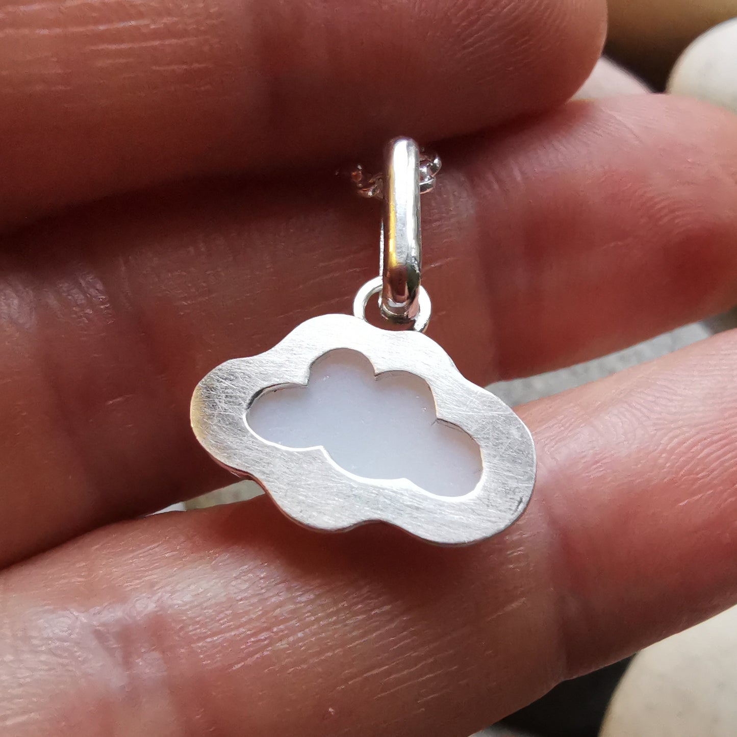 Scottish white sea glass cloud & sterling silver pendant.
