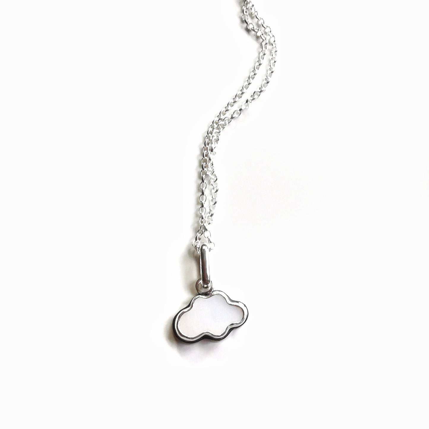 Scottish white sea glass cloud & sterling silver pendant.