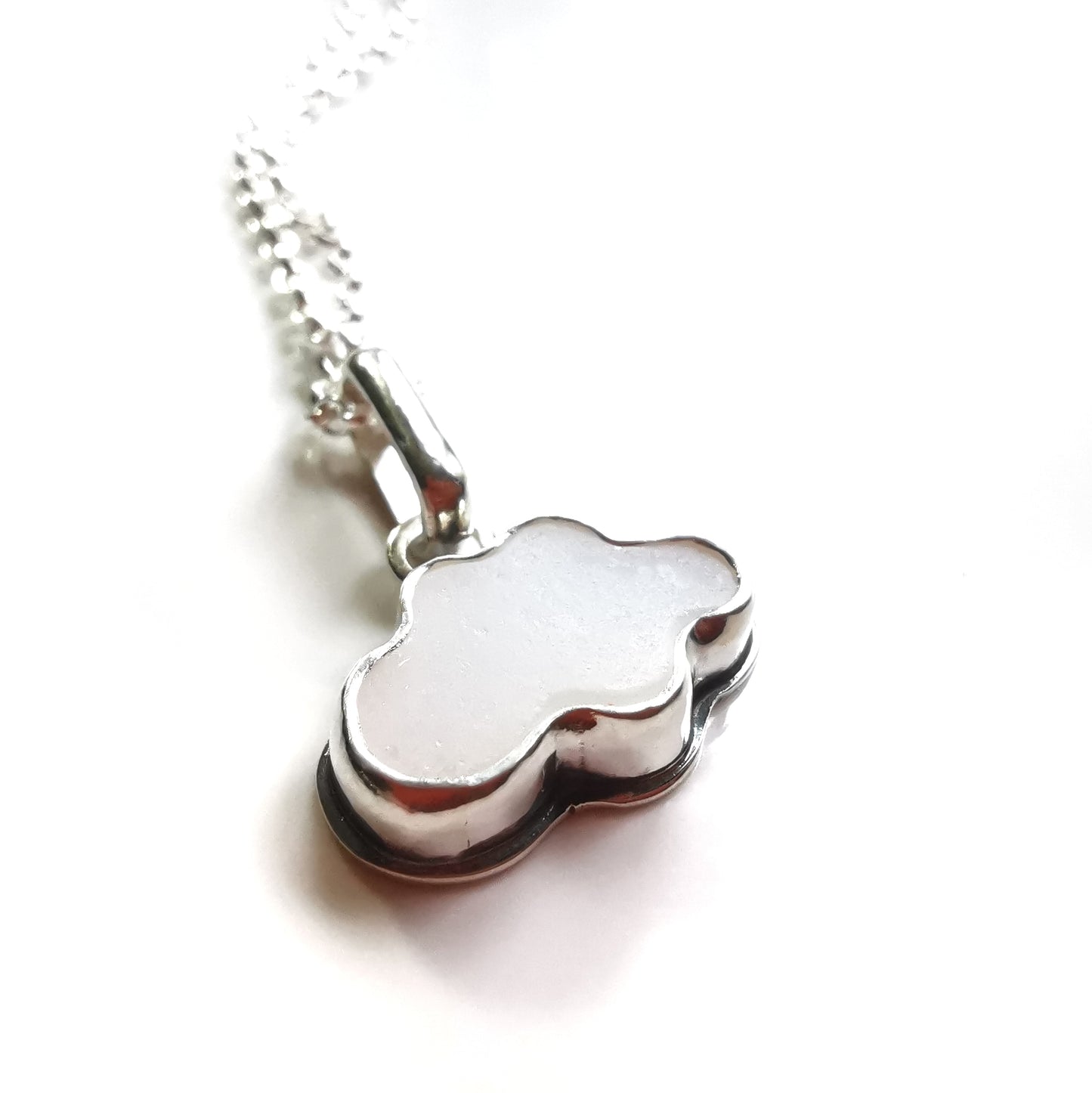 Scottish white sea glass cloud & sterling silver pendant.