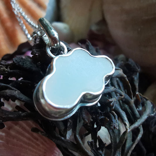 Scottish white sea glass cloud & sterling silver pendant.