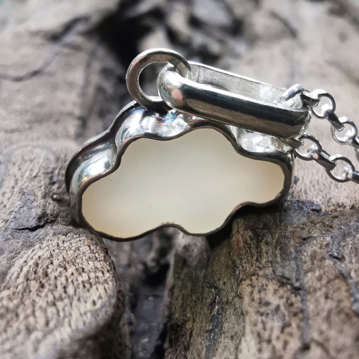 Scottish white sea glass cloud & sterling silver pendant.