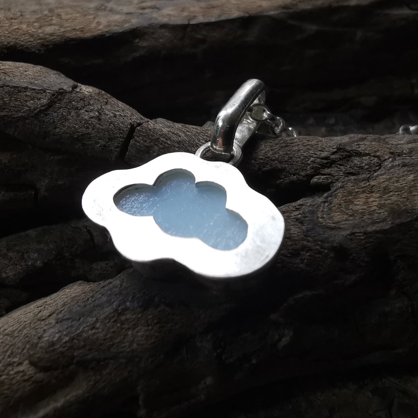 Scottish white sea glass cloud & sterling silver pendant.